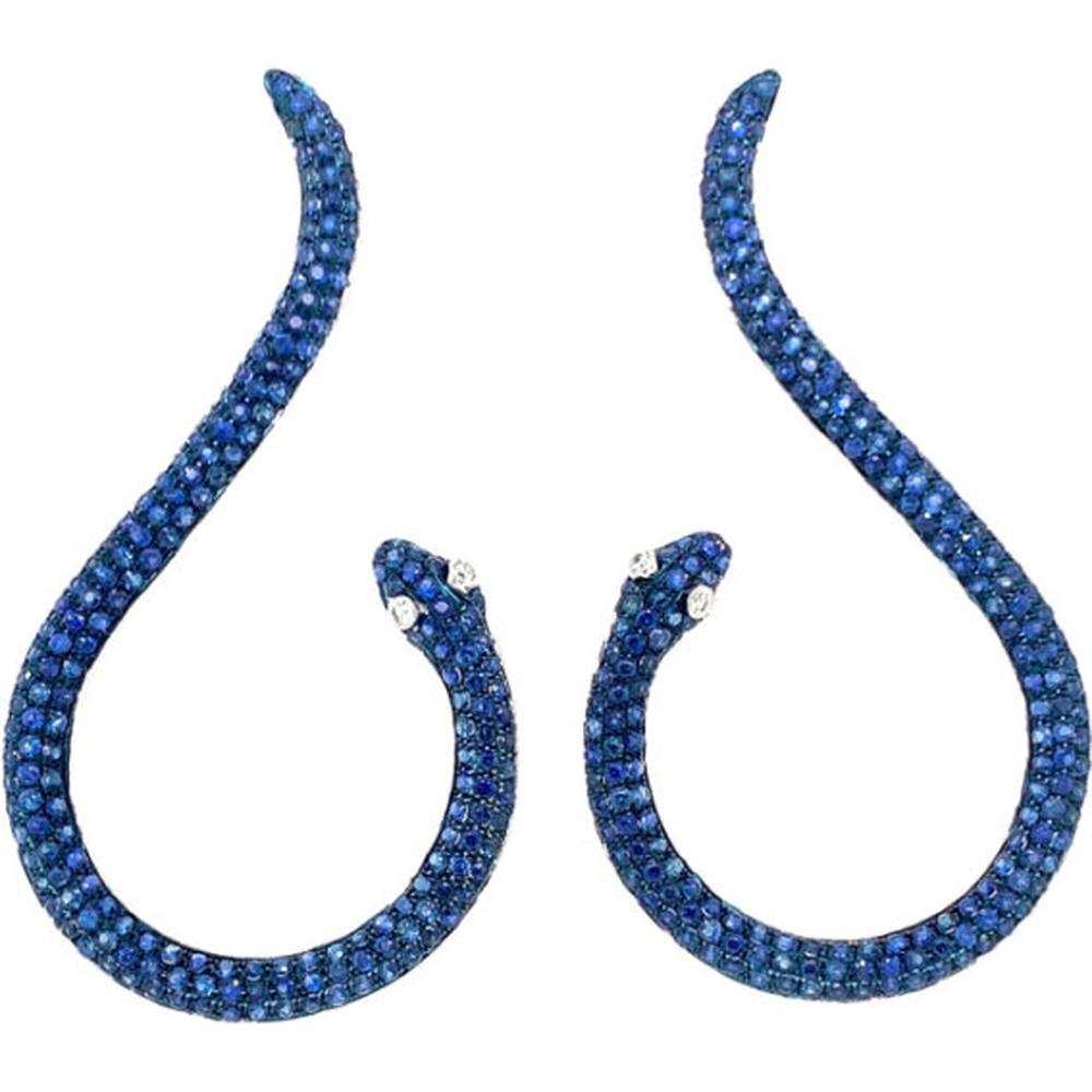 18K White Gold Free-Form Drop Earrings with Blue Sapphires and Diamond Accents by Afarin