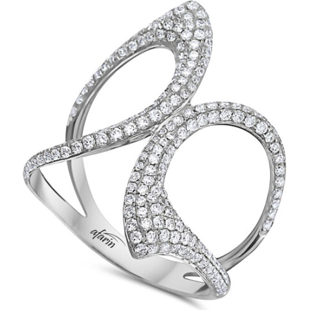 18K White Gold Free Form Open Diamond Ring with Pavé-Set Round Diamonds by Afarin
