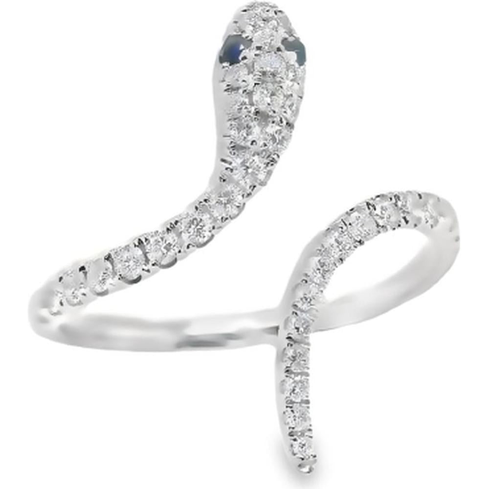 18K White Gold Free Form Open Ring with Diamonds and Blue Sapphires by Afarin