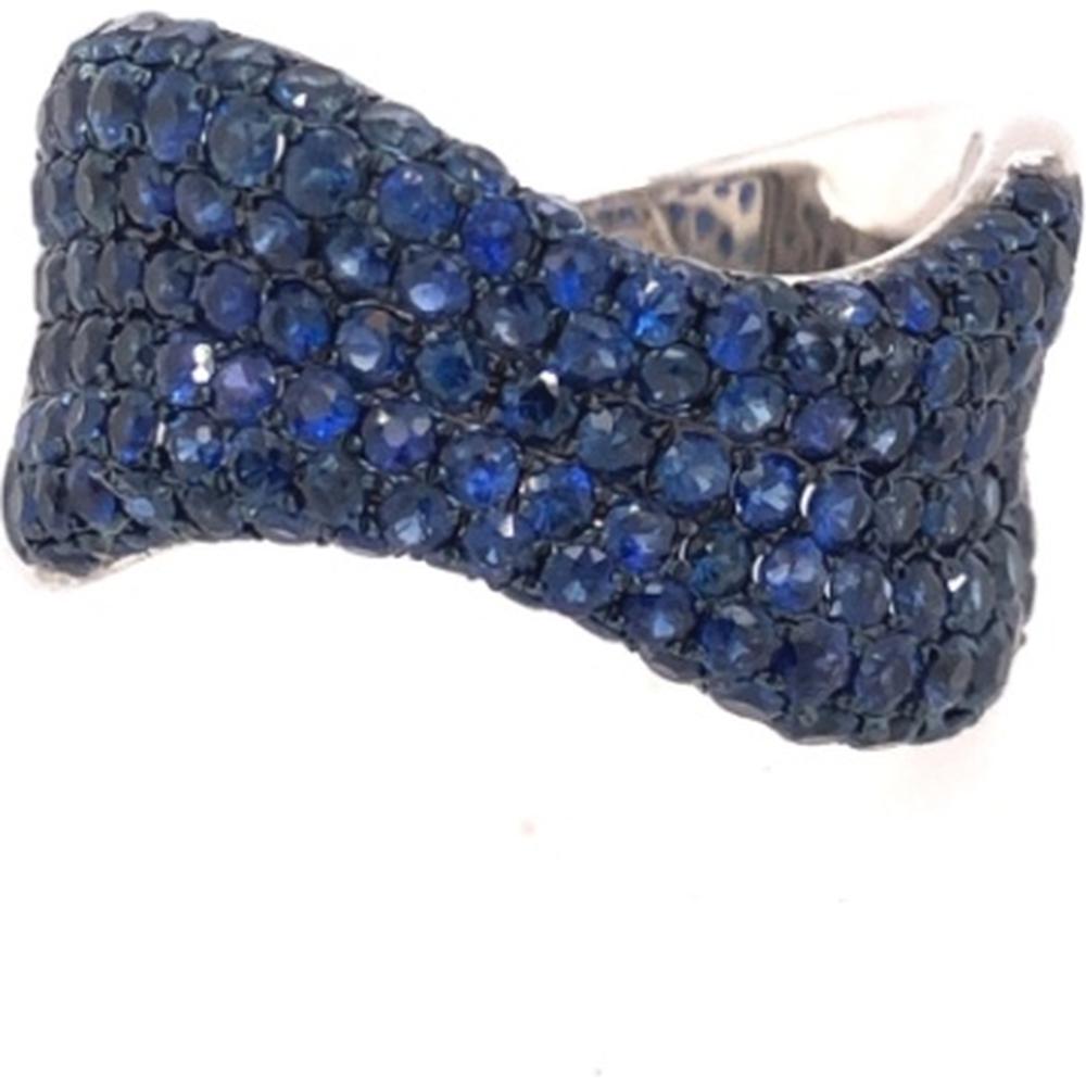 18K White Gold Free Form Pavé Blue Sapphire Statement Ring by Afarin