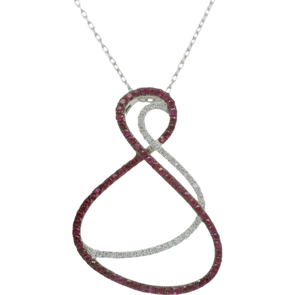 18K White Gold Free Form Pendant Necklace with Rubies and Diamonds by Afarin