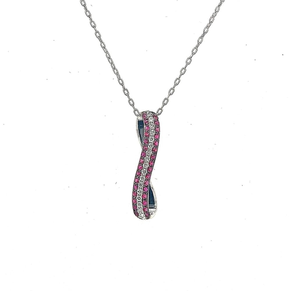 18K White Gold Free-Form Pendant with Round Rubies and Diamond Accents by Afarin