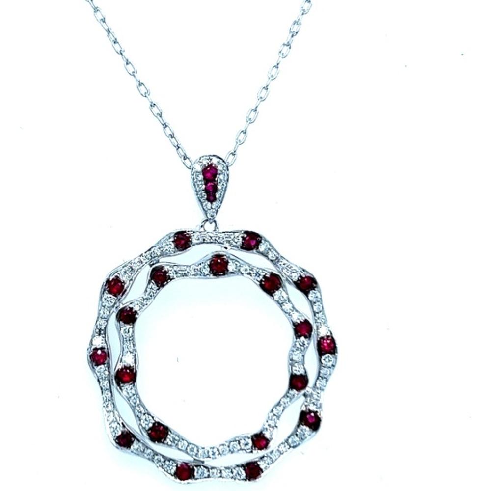 18K White Gold Free Form Pendant with Rubies and Diamond Accents by Afarin