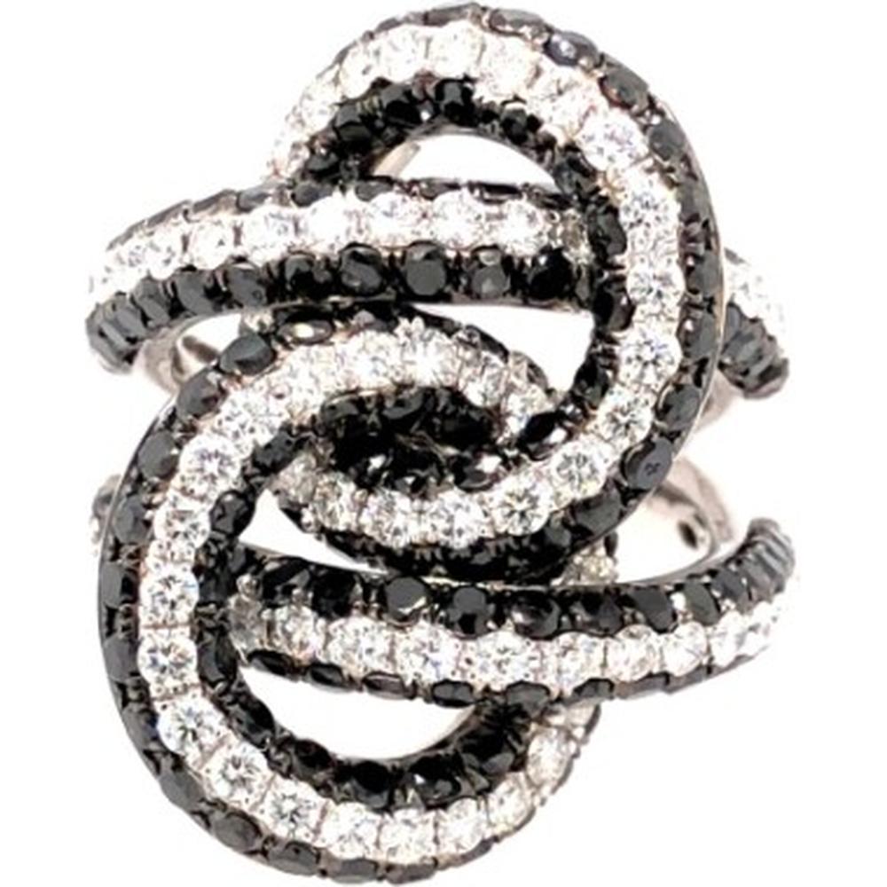 18K White Gold Free Form Ring with Black and White Diamonds by Afarin