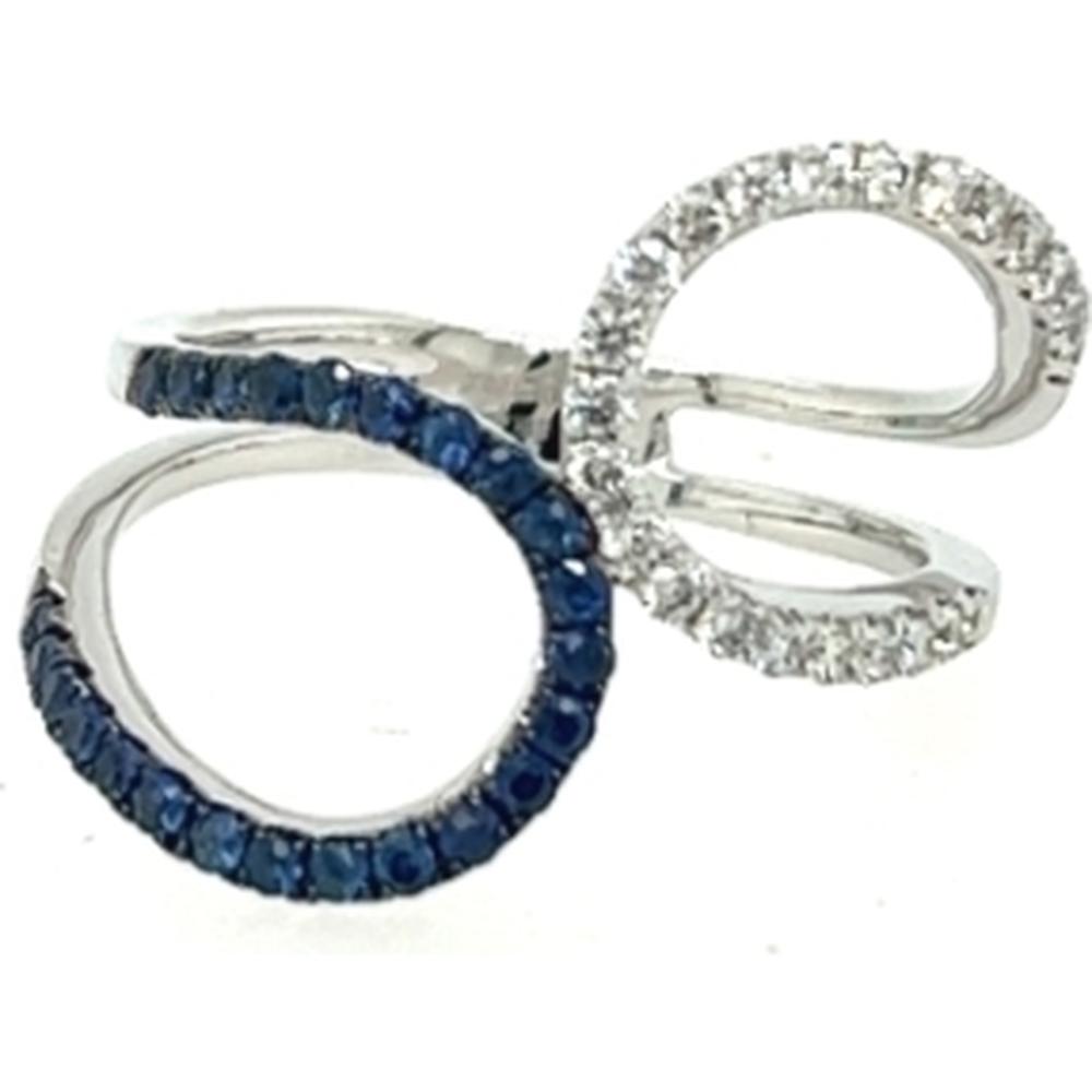 18K White Gold Free Form Ring with Blue Sapphires and Diamond Accents by Afarin