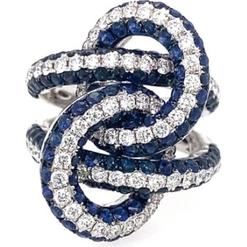18K White Gold Free Form Ring with Blue Sapphires and Round Diamonds by Afarin