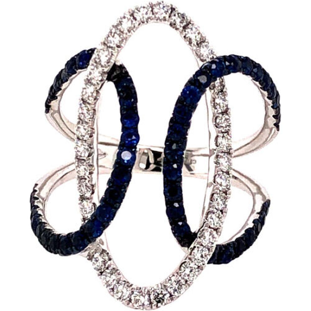 18K White Gold Free-Form Ring with Blue Sapphires and Round Diamonds by Afarin