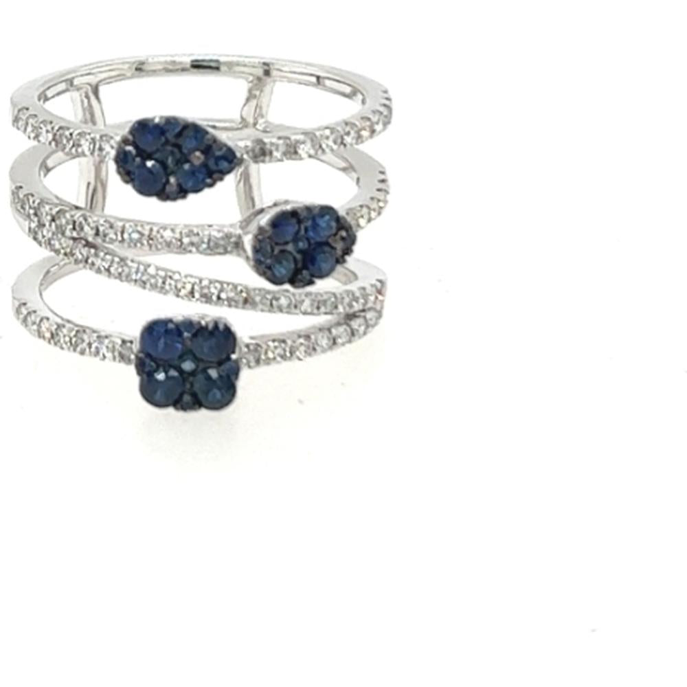 18K White Gold Free Form Ring with Diamond Accents and Blue Sapphire Floral Clusters by Afarin