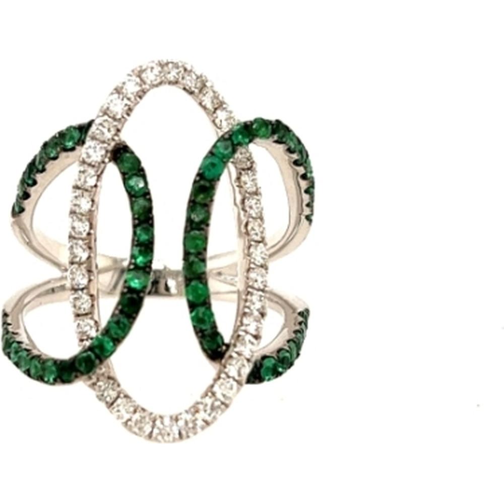18K White Gold Free Form Ring with Diamonds and Emeralds by Afarin