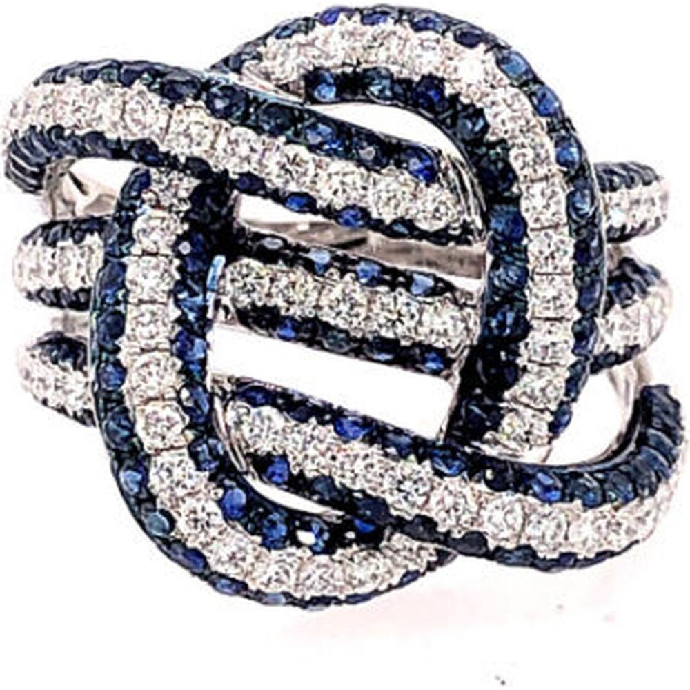 18K White Gold Free Form Ring with Interwoven Diamonds and Blue Sapphires by Afarin