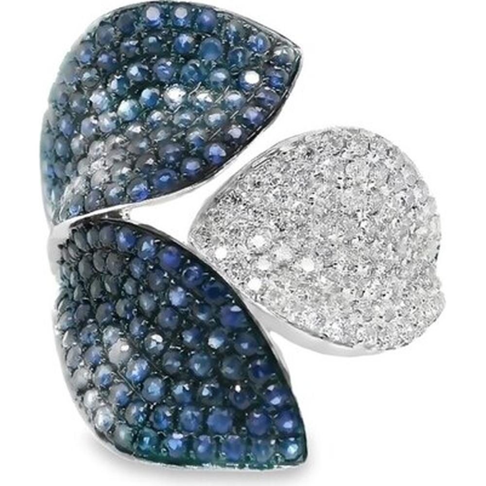 18K White Gold Free Form Ring with Pavé Blue Sapphires and Diamond Accents by Afarin