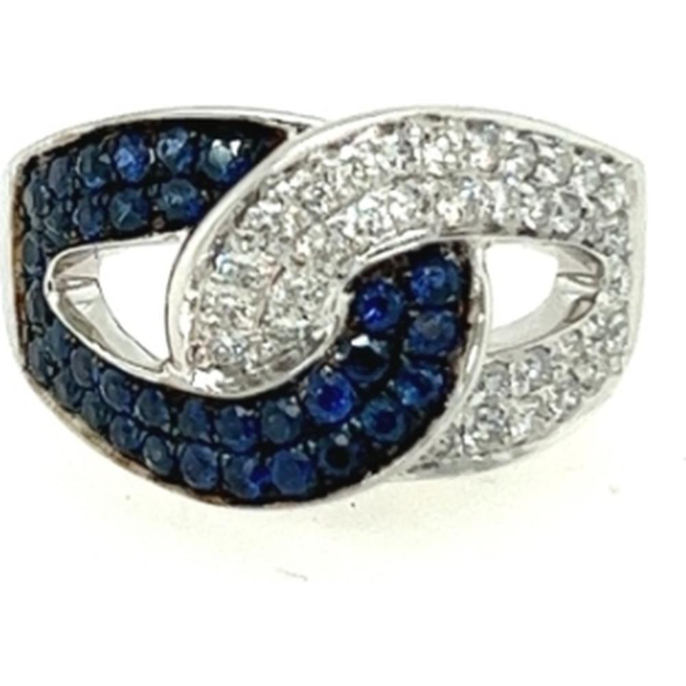 18K White Gold Free Form Ring with Pavé Blue Sapphires and Diamonds by Afarin