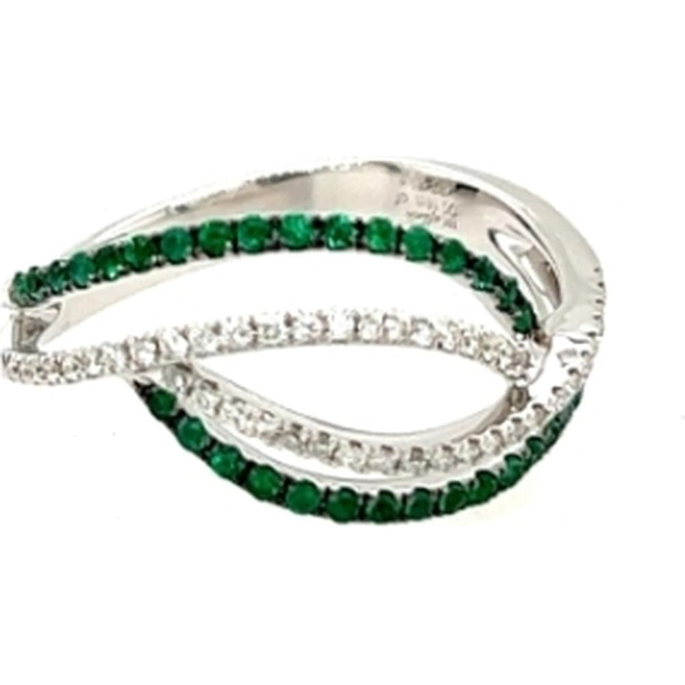 18K White Gold Free Form Ring with Round Emeralds and Diamonds by Afarin