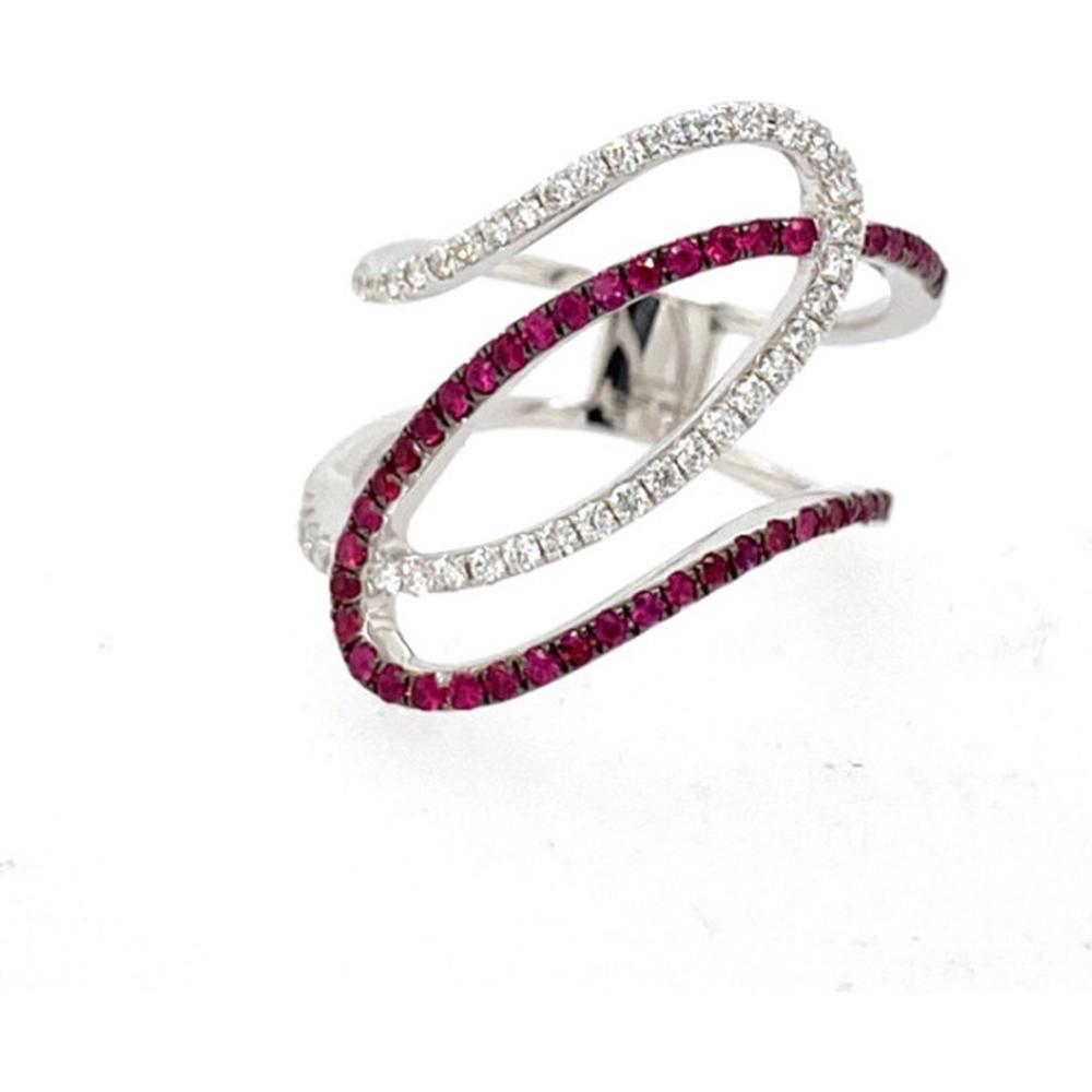 18K White Gold Free Form Ring with Round Rubies and Round Diamond Accents by Afarin