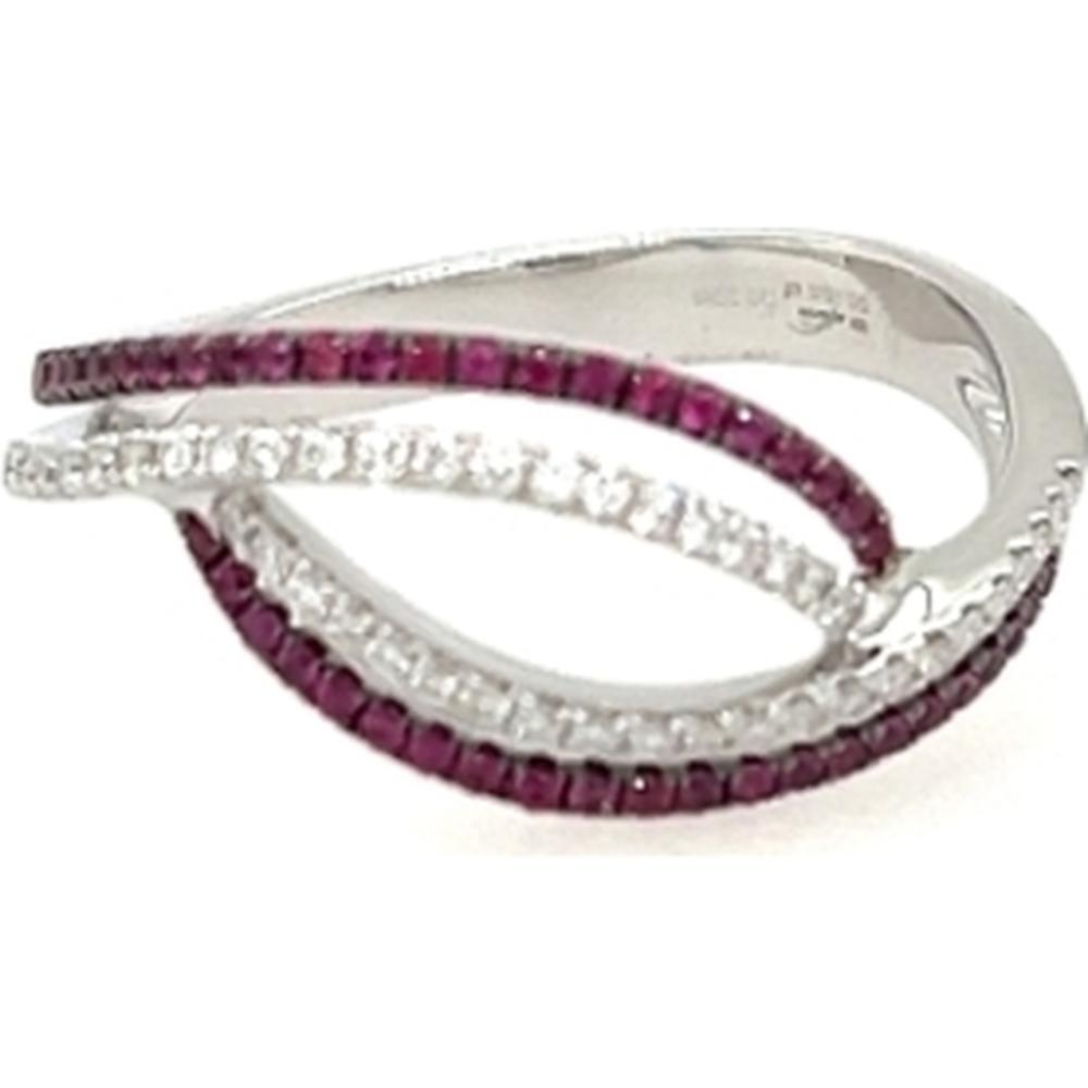 18K White Gold Free Form Ring with Rubies and Diamond Accents by Afarin