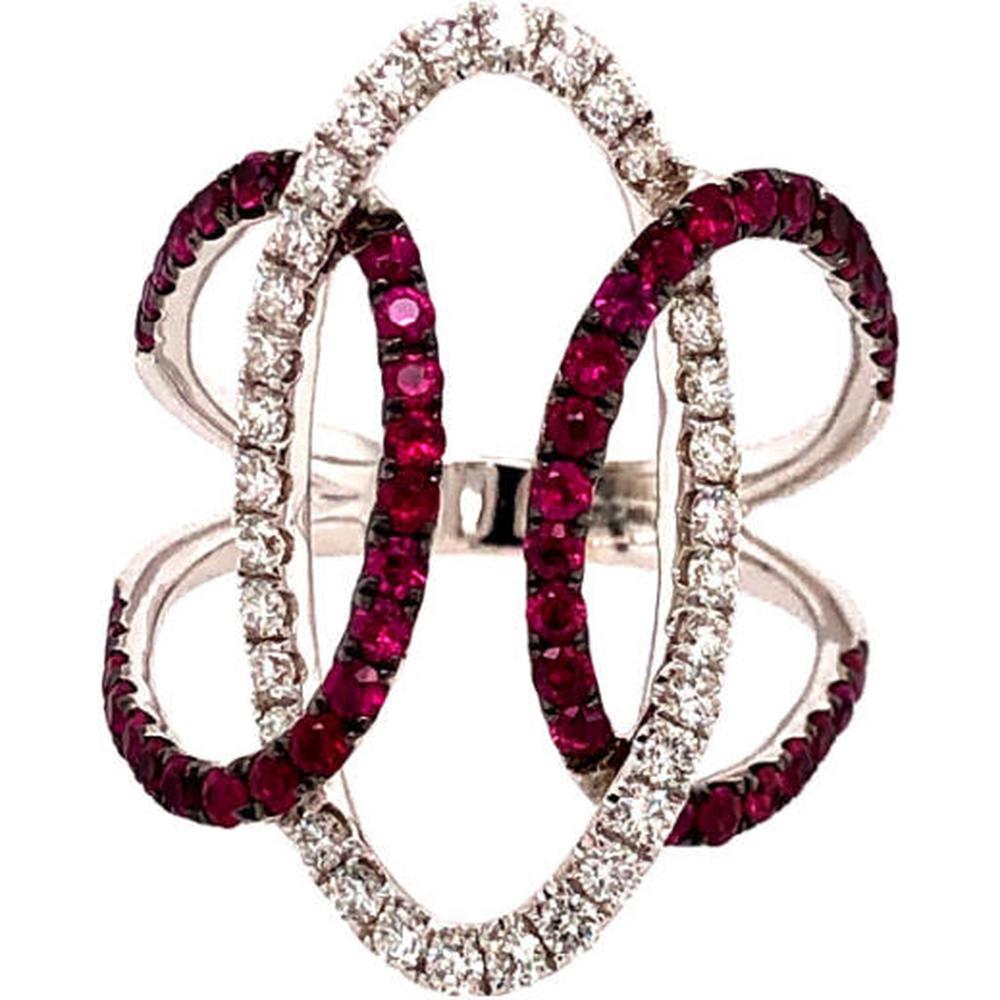 18K White Gold Free Form Ring with Rubies and Diamonds by Afarin