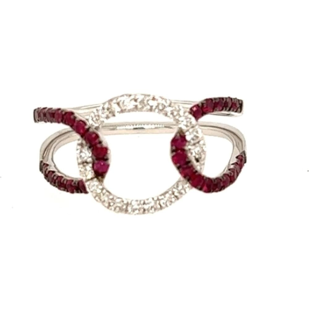 18K White Gold Free Form Ruby and Diamond Open Circle Statement Ring by Afarin