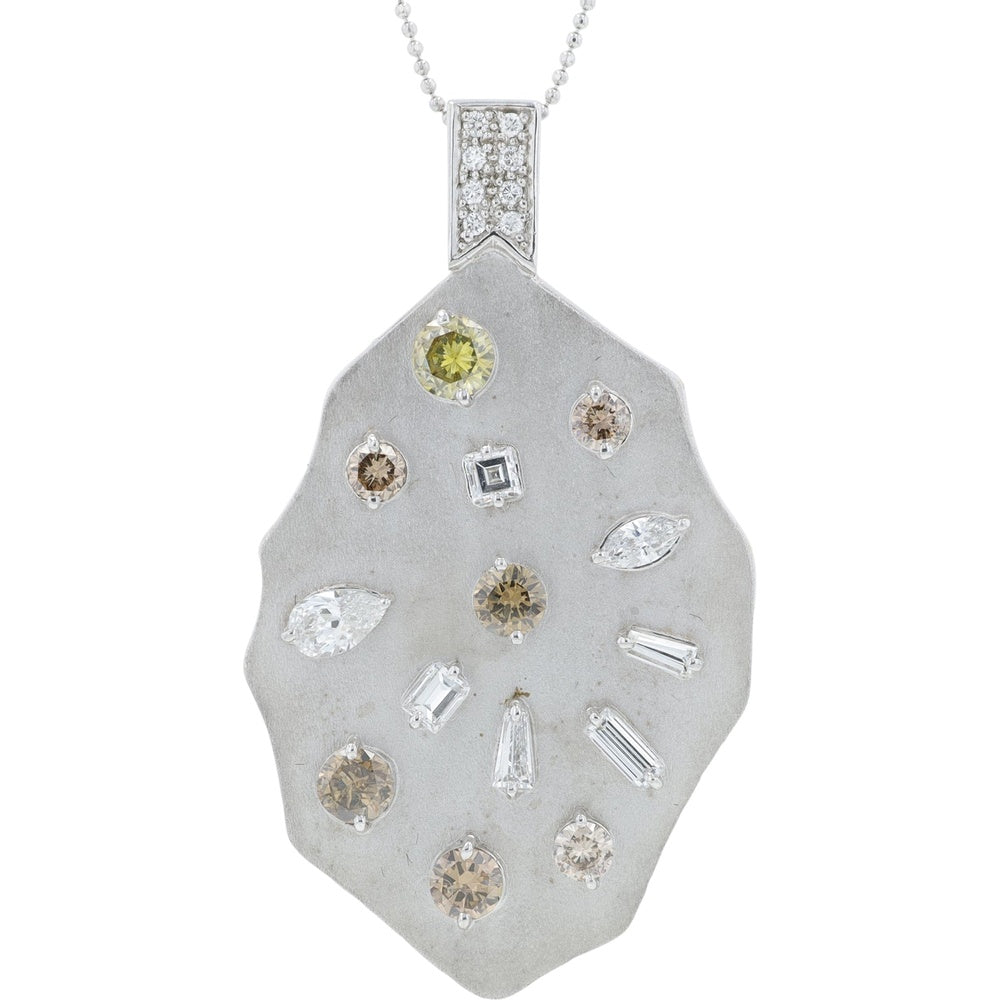 18K White Gold Free Form Scatter Pendant with Mixed Cut and Fancy Color Diamonds - 1.88 Carat Total Diamond Weight