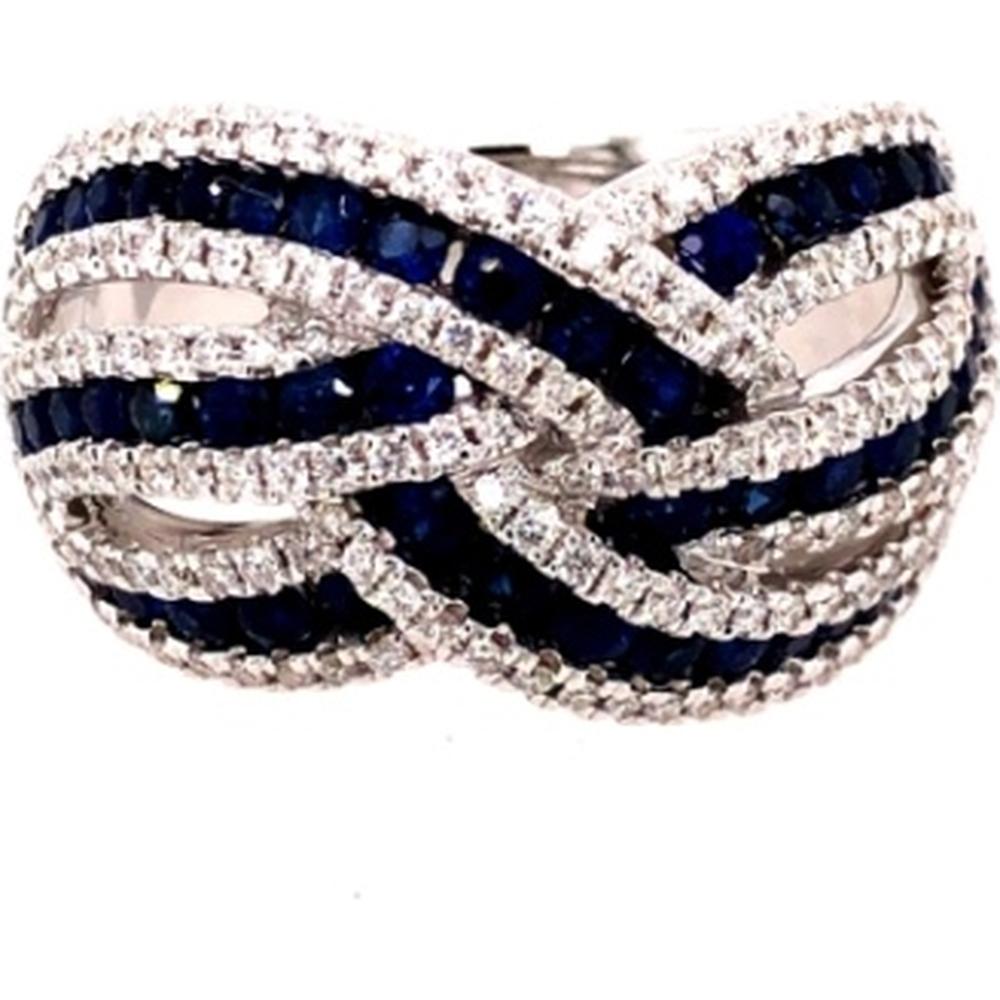 18K White Gold Free-Form Statement Ring with Blue Sapphires and Diamonds by Afarin