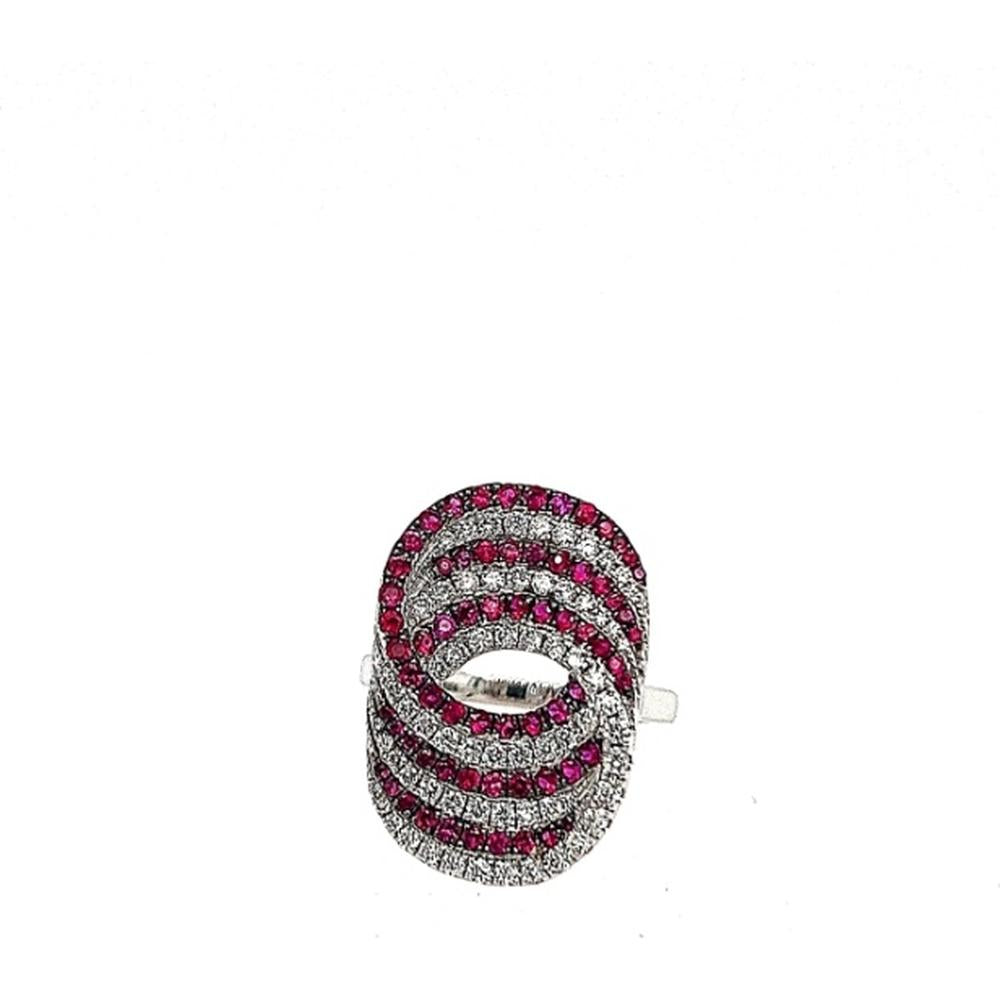 18K White Gold Free Form Statement Ring with Diamonds and Rubies by Afarin