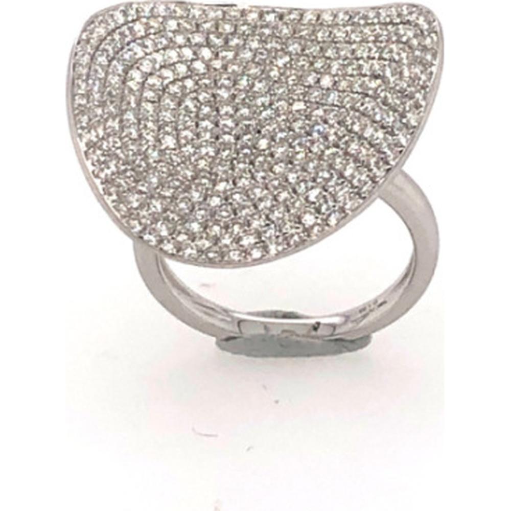 18K White Gold Free Form Statement Ring with Pavé Set Round Diamonds by Afarin