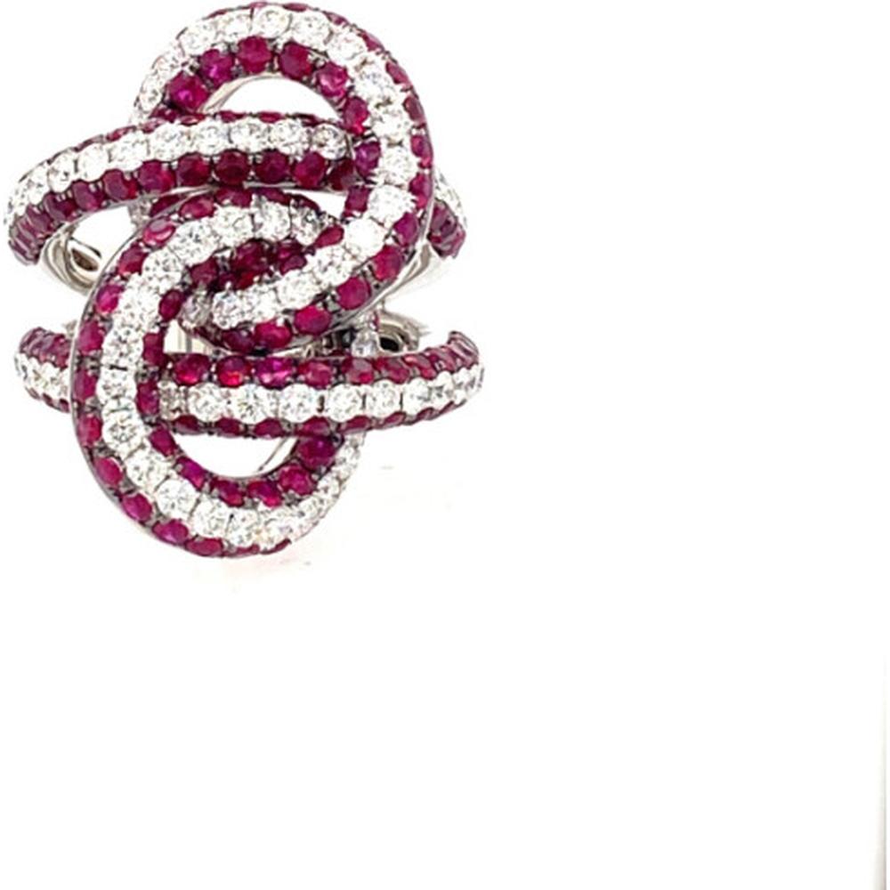 18K White Gold Free-Form Statement Ring with Round Rubies and Round Diamonds by Afarin