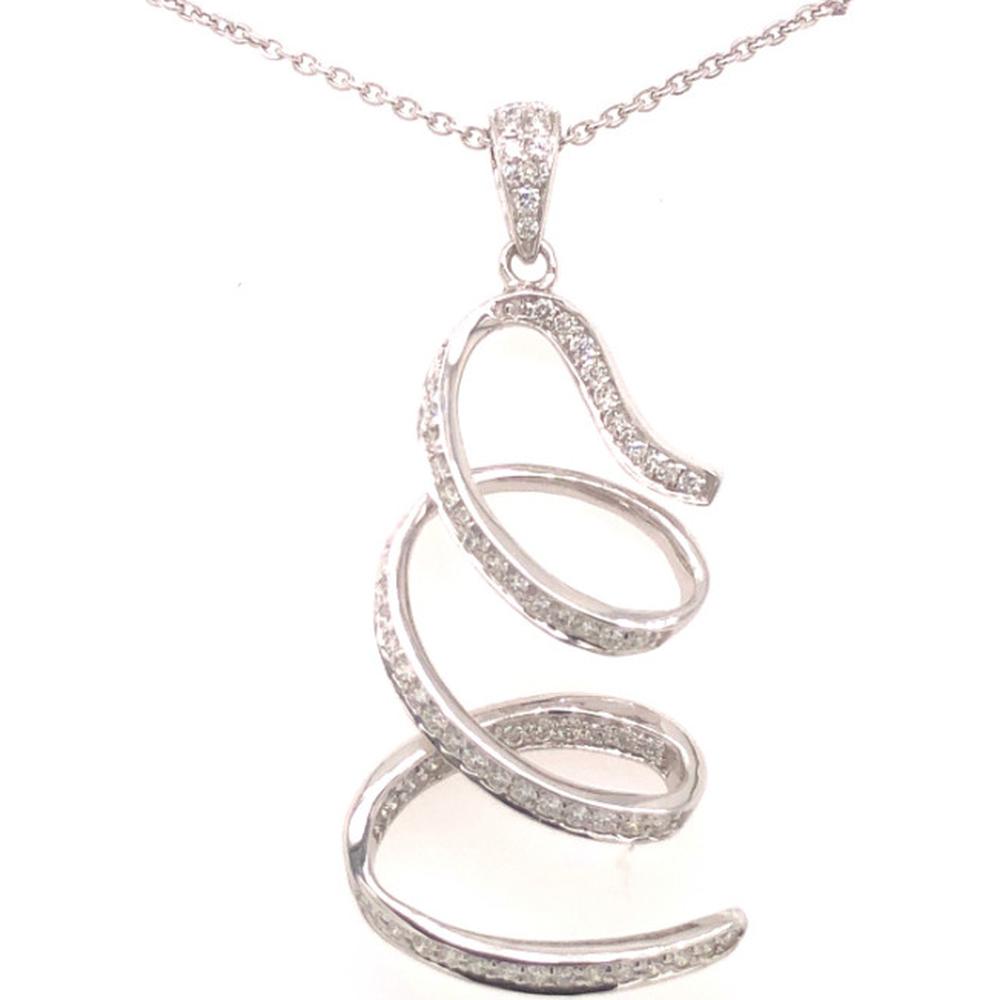 18K White Gold Free-Form Swirl Pendant Necklace with Diamond Accents by Afarin
