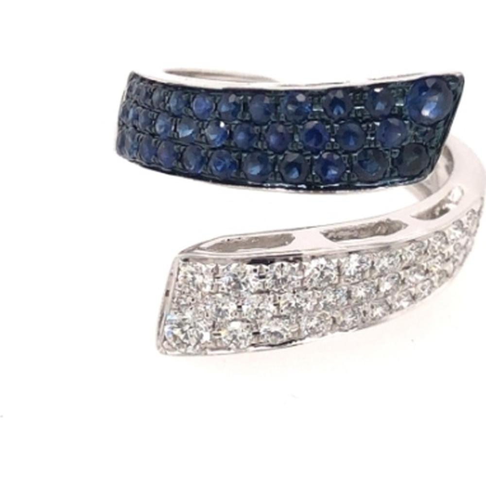 18K White Gold Free Form Wrap Ring with Pavé Diamonds and Round Blue Sapphires by Afarin