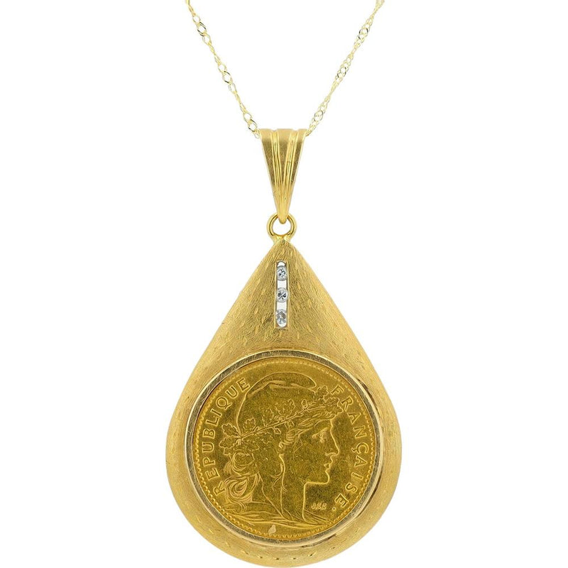 18K White Gold French Coin Pendant with 0.05 Carat Total Weight Diamonds