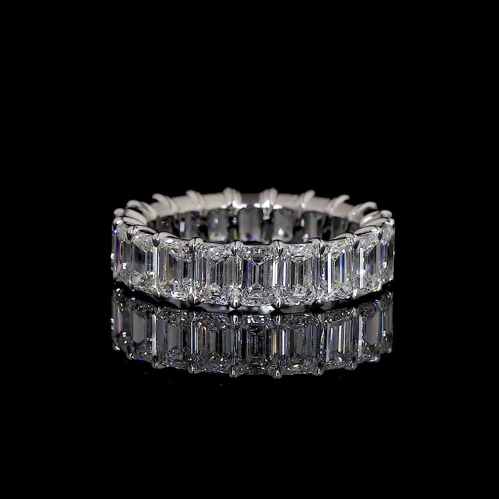 18K White Gold Full Eternity Band with 17 Prong Set Emerald Cut Lab Diamonds - 8.71 Carat Total Weight (E-F Color, VS2 Clarity) - Covaloro Fine Jewelry