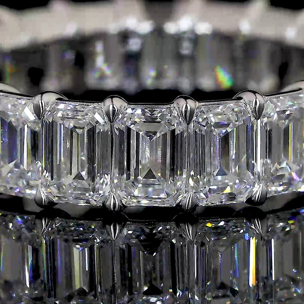 18K White Gold Full Eternity Band with 17 Prong Set Emerald Cut Lab Diamonds - 8.71 Carat Total Weight (E-F Color, VS2 Clarity) - Covaloro Fine Jewelry