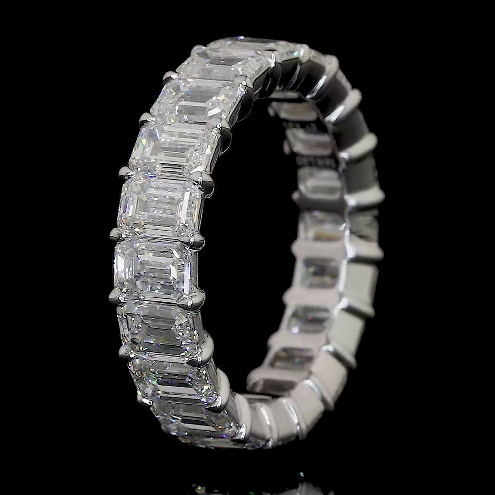 18K White Gold Full Eternity Band with 17 Prong Set Emerald Cut Lab Diamonds - 8.71 Carat Total Weight (E-F Color, VS2 Clarity) - Covaloro Fine Jewelry