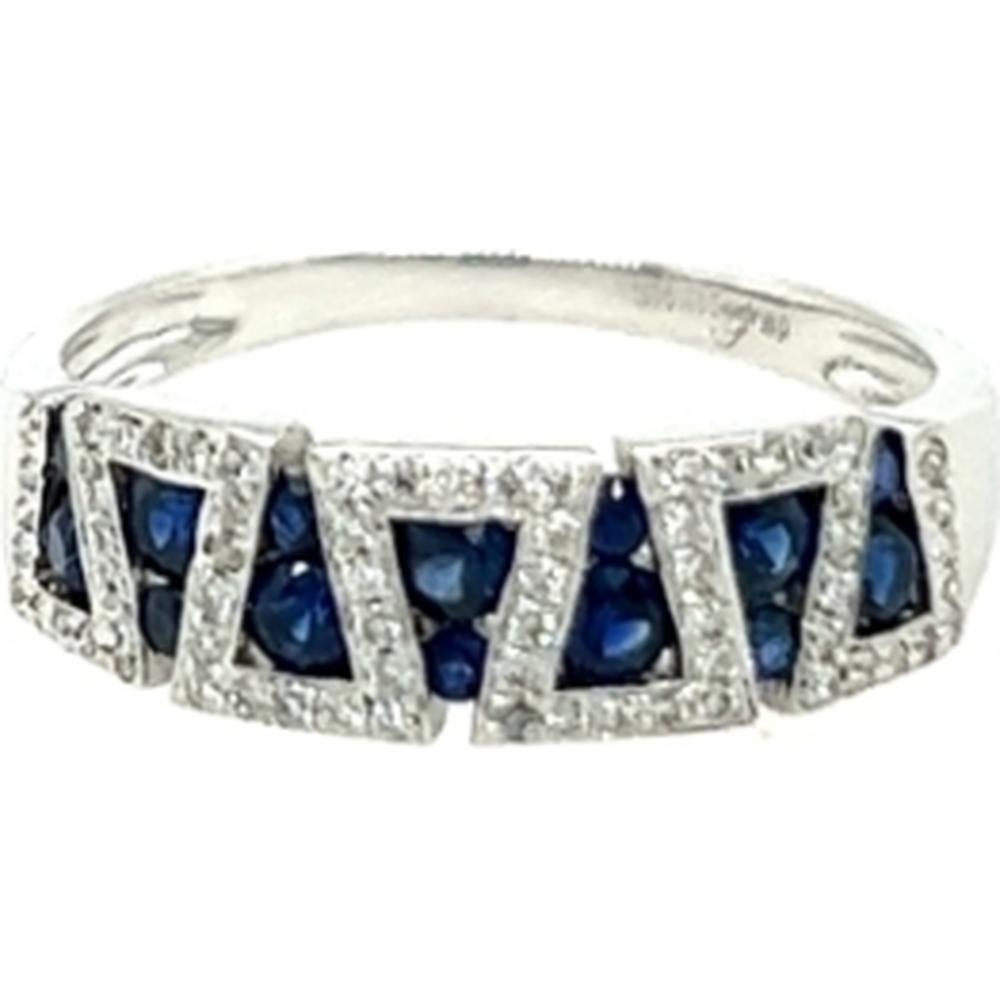 18K White Gold Geometric Band Ring with Blue Sapphires and Diamond Accents by Afarin