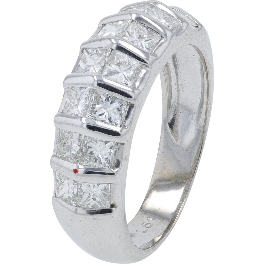 18K White Gold Geometric Band with Bar-Set Square-Cut Diamonds - 1.51 Carat Total Diamond Weight