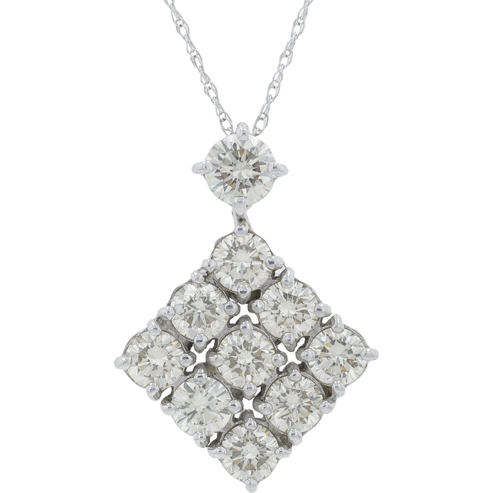 18K White Gold Geometric Cluster Pendant with Prong-Set Round Diamonds - 2.06 Carat Total Diamond Weight