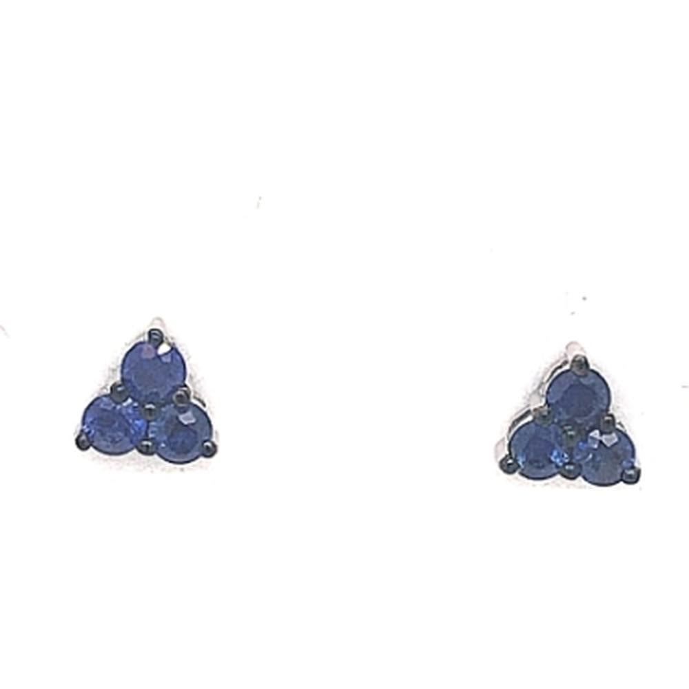 18K White Gold Geometric Cluster Stud Earrings with Round Blue Sapphires by Afarin