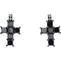 18K White Gold Geometric Cross Earrings with Prong-Set Square Black and Round White Diamonds - 1.72 Carat Total Diamond Weight