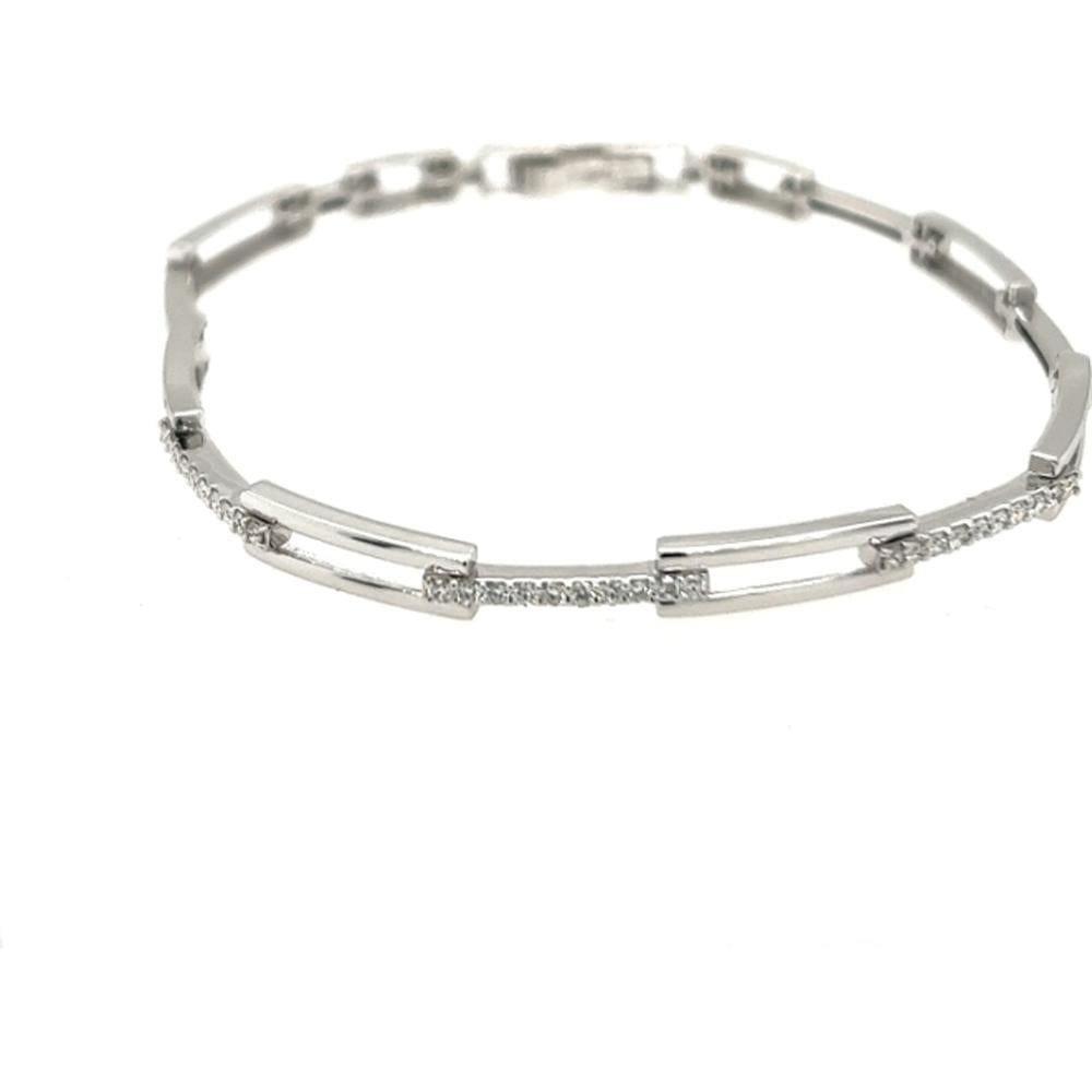 18K White Gold Geometric Diamond Bracelet with Polished Bar Links by Afarin