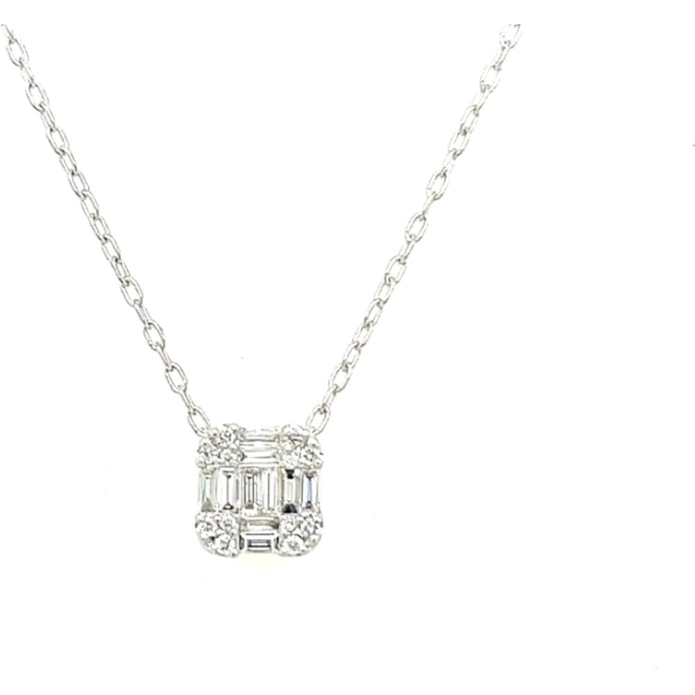 18K White Gold Geometric Diamond Pendant Necklace with Baguette and Round Diamonds by Afarin