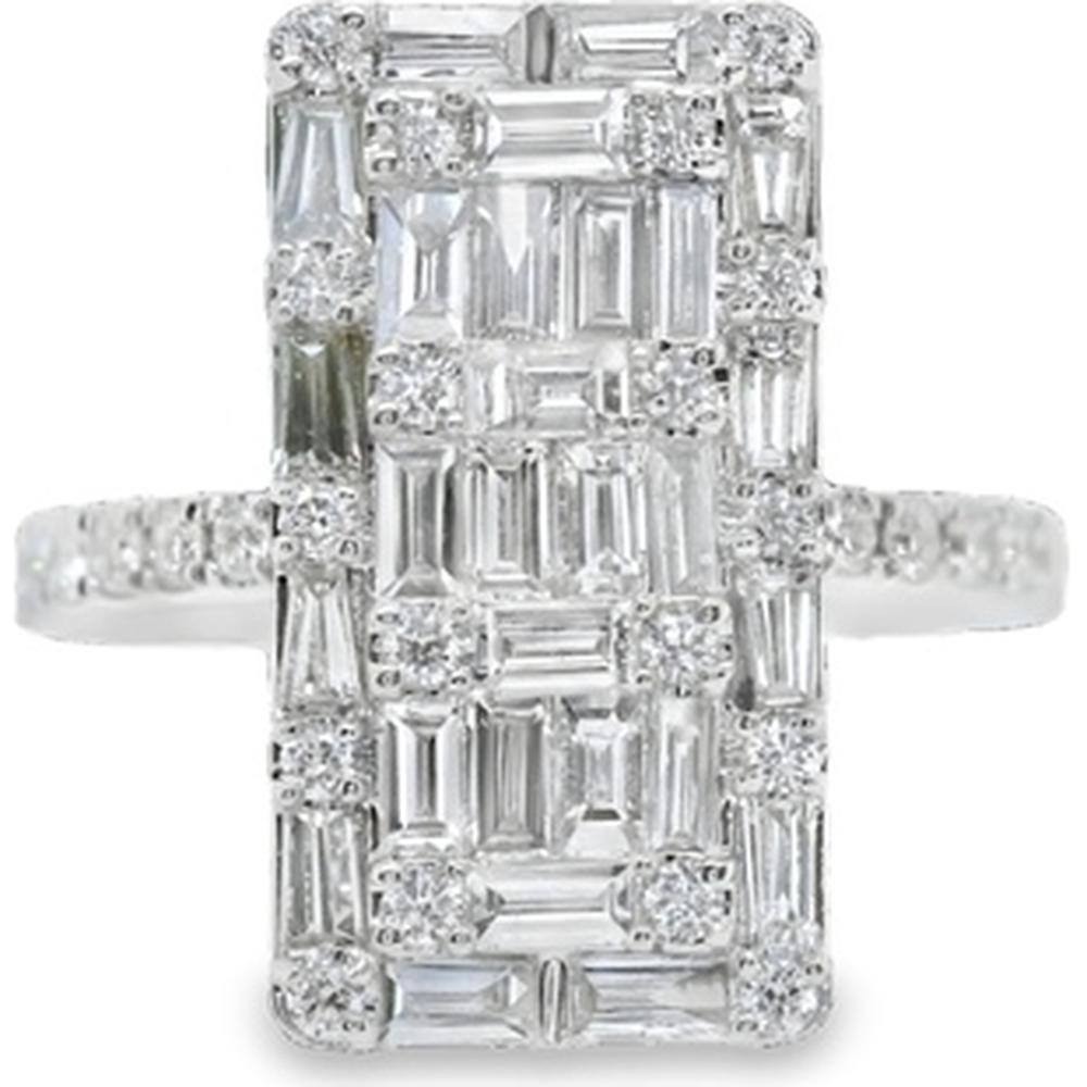 18K White Gold Geometric Diamond Ring with Baguette and Round Diamonds by Afarin
