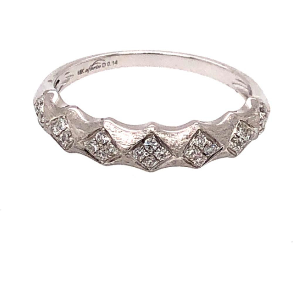 18K White Gold Geometric Diamond Ring with Round Diamond Accents by Afarin