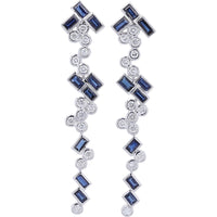 18K White Gold Geometric Drop Earrings with Baguette Sapphires and Round Diamonds - 4.25 Carat Total Sapphire Weight and 2.20 Carat Total Diamond Weight