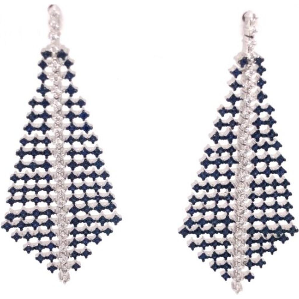 18K White Gold Geometric Drop Earrings with Blue Sapphires and Diamond Accents by Afarin