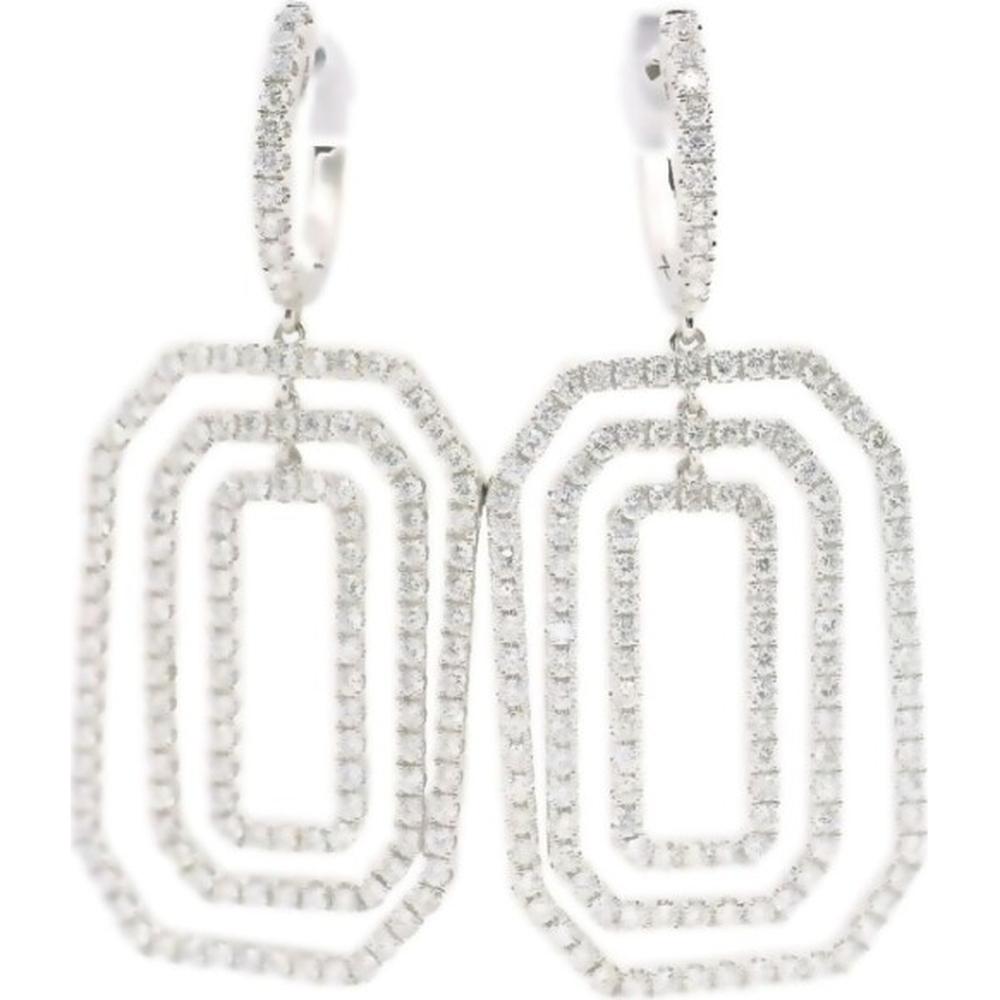 18K White Gold Geometric Drop Earrings with Diamond-Set Openwork Frames by Afarin