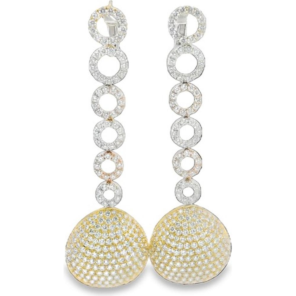 18K White Gold Geometric Drop Earrings with Open Circle Links and Pavé Round Diamonds by Afarin