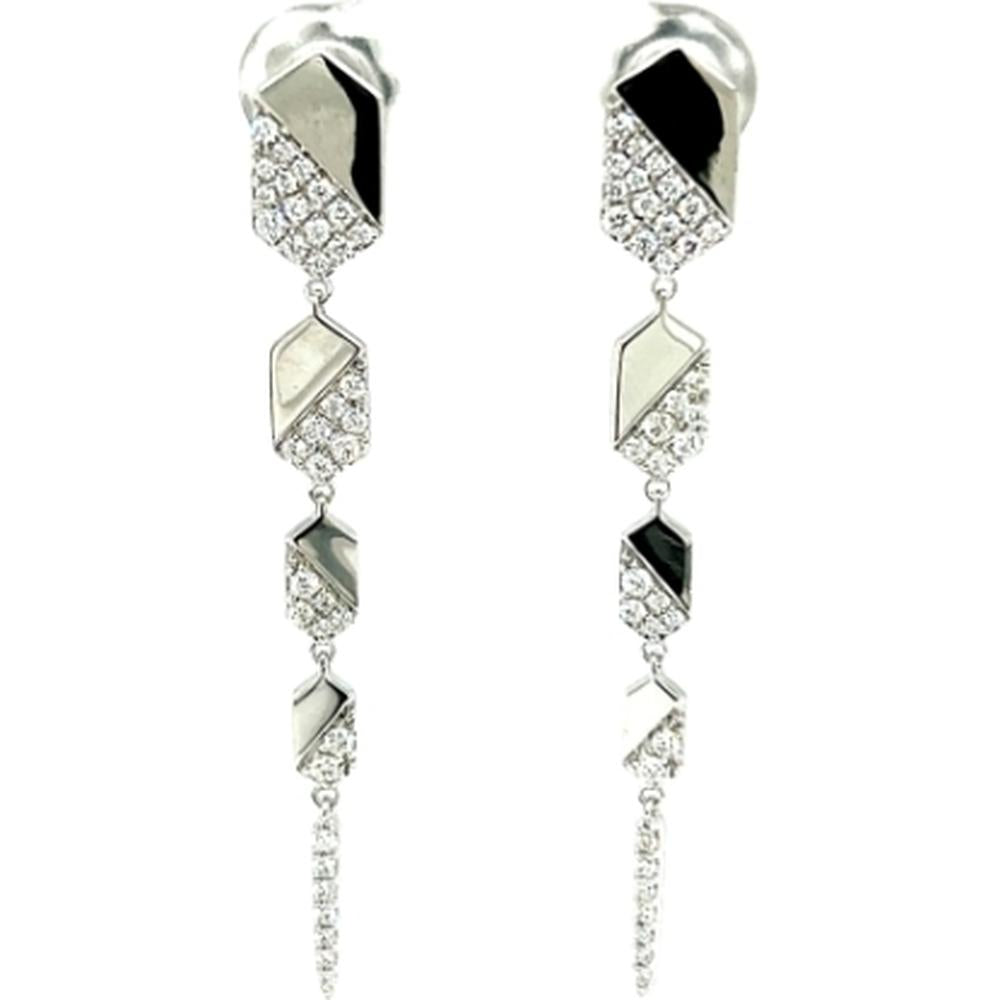 18K White Gold Geometric Drop Earrings with Pavé Diamonds by Afarin