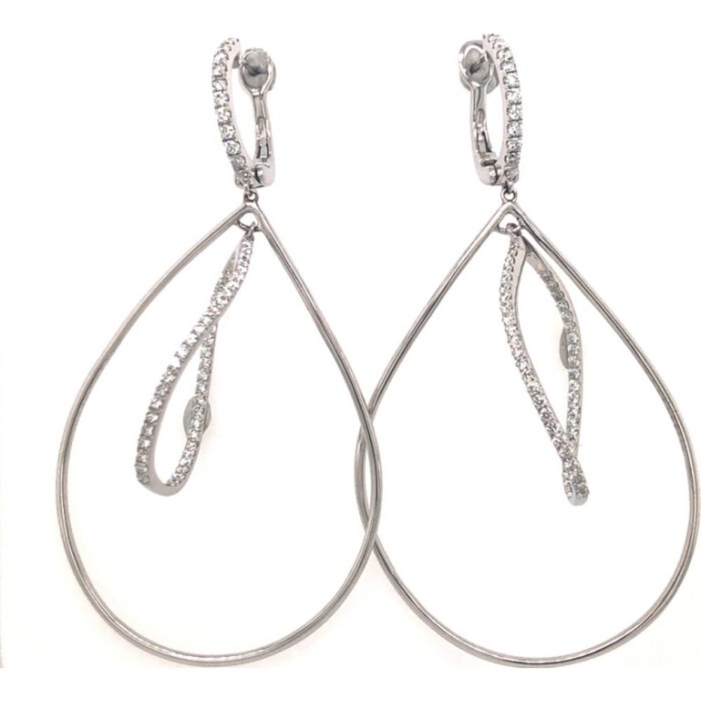 18K White Gold Geometric Drop Earrings with Pavé Set Diamonds by Afarin