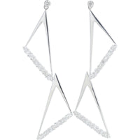 18K White Gold Geometric Drop Earrings with Prong-Set Round Diamonds - 1.50 Carat Total Diamond Weight