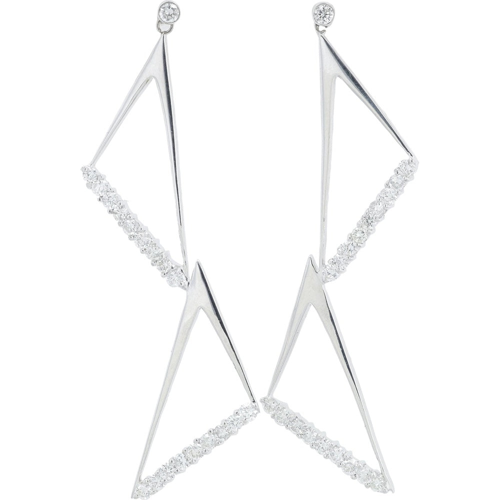 18K White Gold Geometric Drop Earrings with Prong-Set Round Diamonds - 1.50 Carat Total Diamond Weight