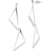 18K White Gold Geometric Drop Earrings with Prong-Set Round Diamonds - 1.50 Carat Total Diamond Weight
